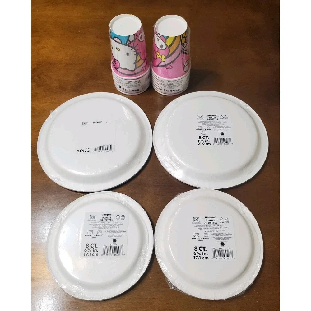 Hello Kitty Pink Paper Plates Cups Birthday Party Supplies for‎ 16